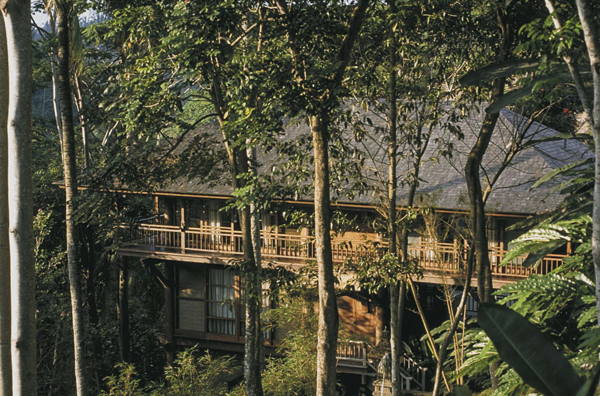 An aerial view of Begawan Giri Estate, showcasing its lush greenery and stunning architecture.